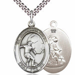 Men's Pewter Oval Guardian Angel Soccer Medal - 24&quot; 2.4mm Rhodium Plate Chain + Clasp