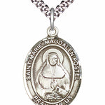 Men's Pewter Oval Marie Magdalen Postel Medal - 24&quot; 2.4mm Rhodium Plate Chain + Clasp