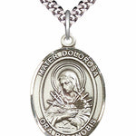 Men's Pewter Oval Mater Dolorosa Medal - 24&quot; 2.4mm Rhodium Plate Chain + Clasp