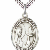 Men's Pewter Oval Our Lady Star of the Sea Medal - 24&quot; 2.4mm Rhodium Plate Chain + Clasp