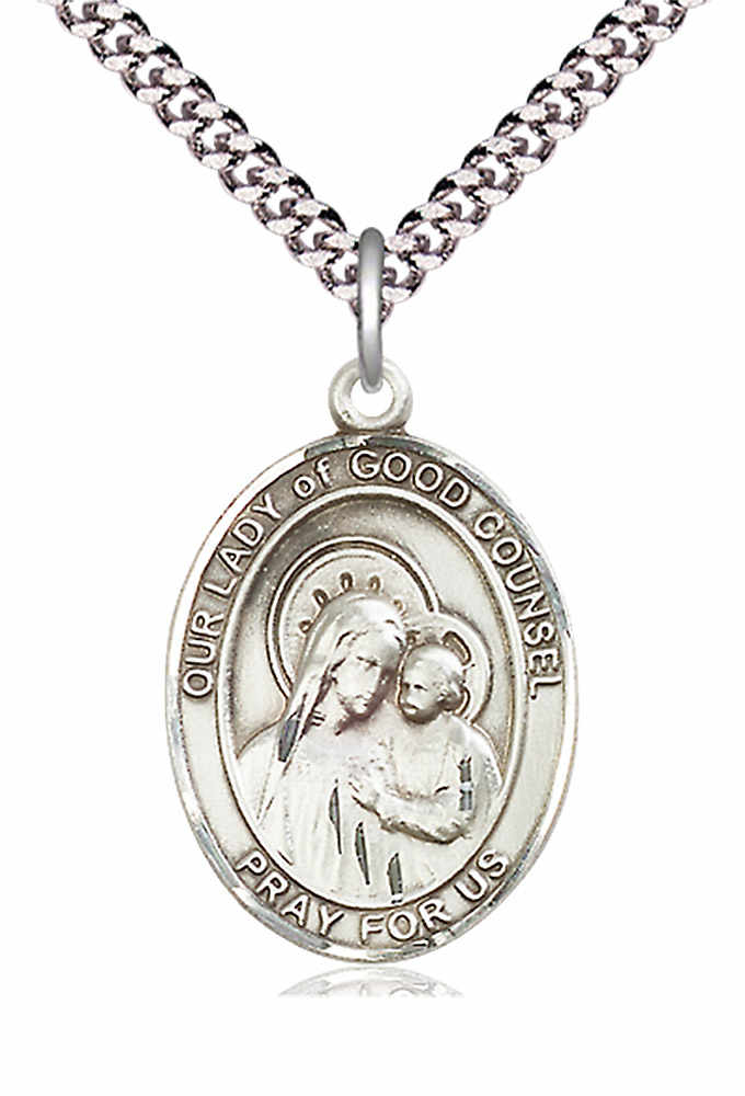 Men's Pewter Oval Our Lady of Good Counsel Medal
