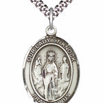 Men's Pewter Oval Our Lady of Knock Medal - 24&quot; 2.4mm Rhodium Plate Chain + Clasp