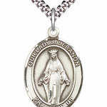 Men's Pewter Oval Our Lady of Lebanon Medal - 24&quot; 2.4mm Rhodium Plate Chain + Clasp