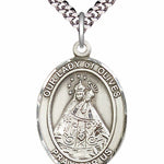 Men's Pewter Oval Our Lady of Olives Medal - 24&quot; 2.4mm Rhodium Plate Chain + Clasp