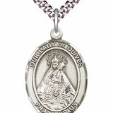 Men's Pewter Oval Our Lady of Olives Medal - 24&quot; 2.4mm Rhodium Plate Chain + Clasp