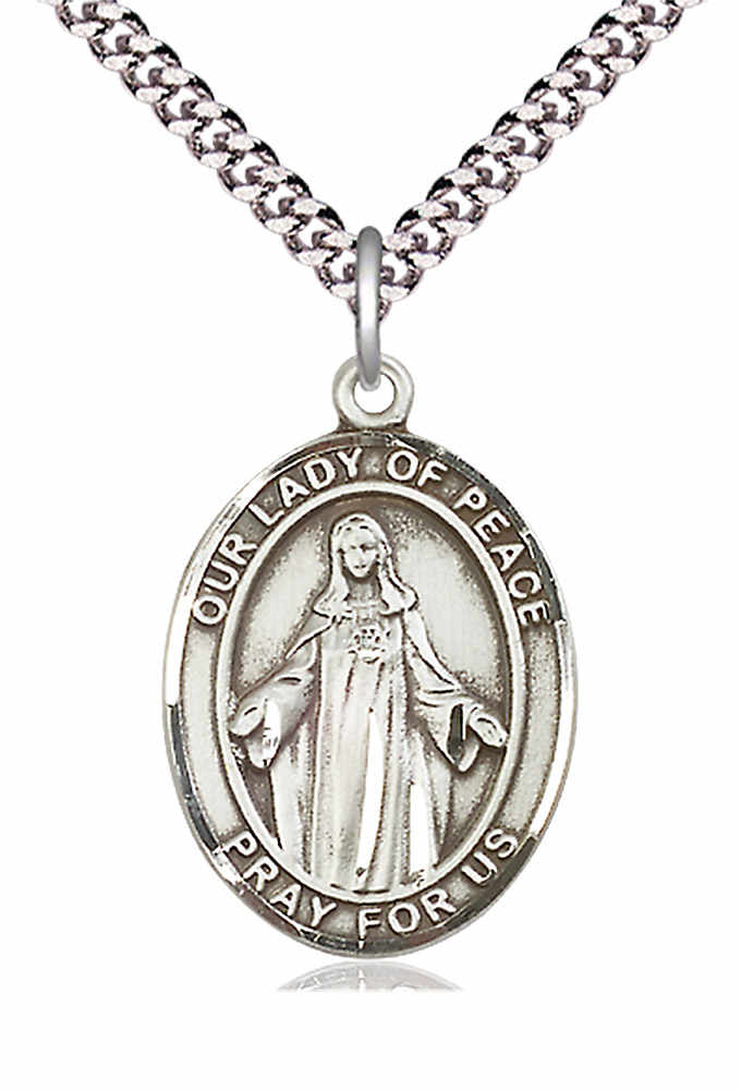 Men's Pewter Oval Our Lady of Peace Medal