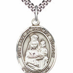 Men's Pewter Oval Our Lady of Prompt Succor Medal - 24&quot; 2.4mm Rhodium Plate Chain + Clasp