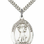 Men's Pewter Oval Saint Francis of Assisi Medal - 24&quot; 2.4mm Rhodium Plate Chain + Clasp