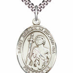Men's Pewter Oval St. Adrian of Nicomedia Medal - 24&quot; 2.4mm Rhodium Plate Chain + Clasp