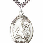 Men's Pewter Oval St. Andrew the Apostle Medal - 24&quot; 2.4mm Rhodium Plate Chain + Clasp