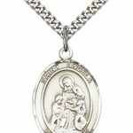 Men's Pewter Oval St. Angela Merici Medal - 24&quot; 2.4mm Rhodium Plate Chain + Clasp