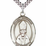 Men's Pewter Oval St. Anselm of Canterbury Medal - 24&quot; 2.4mm Rhodium Plate Chain + Clasp