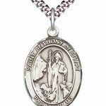 Men's Pewter Oval St. Anthony of Egypt Medal - 24&quot; 2.4mm Rhodium Plate Chain + Clasp