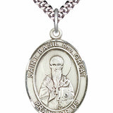 Men's Pewter Oval St. Basil the Great Medal - 24&quot; 2.4mm Rhodium Plate Chain + Clasp