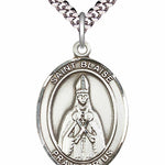 Men's Pewter Oval St. Blaise Medal - 24&quot; 2.4mm Rhodium Plate Chain + Clasp