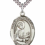 Men's Pewter Oval St. Bonaventure Medal - 24&quot; 2.4mm Rhodium Plate Chain + Clasp