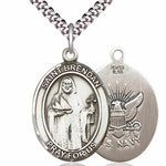 Men's Pewter Oval St. Brendan the Navigator/ Navy Medal - 24&quot; 2.4mm Rhodium Plate Chain + Clasp