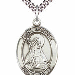 Men's Pewter Oval St. Bridget of Sweden Medal - 24&quot; 2.4mm Rhodium Plate Chain + Clasp