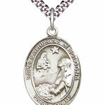 Men's Pewter Oval St. Catherine of Bologna Medal - 24&quot; 2.4mm Rhodium Plate Chain + Clasp