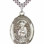 Men's Pewter Oval St. Christina the Astonishing Medal - 24&quot; 2.4mm Rhodium Plate Chain + Clasp