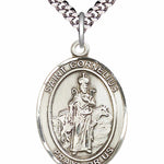 Men's Pewter Oval St. Cornelius Medal - 24&quot; 2.4mm Rhodium Plate Chain + Clasp