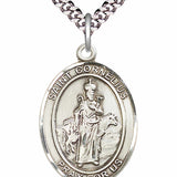 Men's Pewter Oval St. Cornelius Medal - 24&quot; 2.4mm Rhodium Plate Chain + Clasp