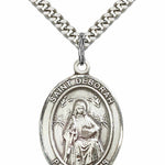 Men's Pewter Oval St. Deborah Medal - 24&quot; 2.4mm Rhodium Plate Chain + Clasp