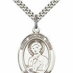 Men's Pewter Oval St. Dominic Savio Medal - 24&quot; 2.4mm Rhodium Plate Chain + Clasp