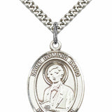 Men's Pewter Oval St. Dominic Savio Medal - 24&quot; 2.4mm Rhodium Plate Chain + Clasp