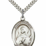 Men's Pewter Oval St. Dorothy Medal - 24&quot; 2.4mm Rhodium Plate Chain + Clasp