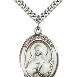 Men's Pewter Oval St. Dorothy Medal - 24&quot; 2.4mm Rhodium Plate Chain + Clasp