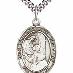 Men's Pewter Oval St. Elizabeth of the Visitation Medal - 24&quot; 2.4mm Rhodium Plate Chain + Clasp