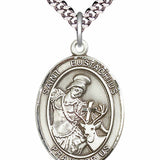 Men's Pewter Oval St. Eustachius Medal - 24&quot; 2.4mm Rhodium Plate Chain + Clasp
