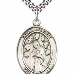 Men's Pewter Oval St. Felicity Medal - 24&quot; 2.4mm Rhodium Plate Chain + Clasp
