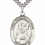 Men's Pewter Oval St. Frances of Rome Medal - 24&quot; 2.4mm Rhodium Plate Chain + Clasp