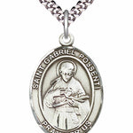Men's Pewter Oval St. Gabriel Possenti Medal - 24&quot; 2.4mm Rhodium Plate Chain + Clasp