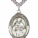 Men's Pewter Oval St. Gabriel Possenti Medal - 24&quot; 2.4mm Rhodium Plate Chain + Clasp