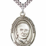 Men's Pewter Oval St. Hannibal Medal - 24&quot; 2.4mm Rhodium Plate Chain + Clasp