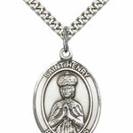 Men's Pewter Oval St. Henry II Medal - 24&quot; 2.4mm Rhodium Plate Chain + Clasp