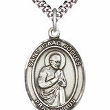 Men's Pewter Oval St. Isaac Jogues Medal - 24&quot; 2.4mm Rhodium Plate Chain + Clasp