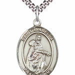 Men's Pewter Oval St. Isabella of Portugal Medal - 24&quot; 2.4mm Rhodium Plate Chain + Clasp