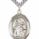 Men's Pewter Oval St. Isaiah Medal - 24&quot; 2.4mm Rhodium Plate Chain + Clasp