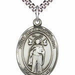 Men's Pewter Oval St. Ivo Medal - 24&quot; 2.4mm Rhodium Plate Chain + Clasp