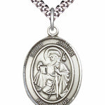 Men's Pewter Oval St. James the Greater Medal - 24&quot; 2.4mm Rhodium Plate Chain + Clasp