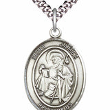 Men's Pewter Oval St. James the Greater Medal - 24&quot; 2.4mm Rhodium Plate Chain + Clasp
