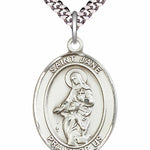Men's Pewter Oval St. Jane of Valois Medal - 24&quot; 2.4mm Rhodium Plate Chain + Clasp