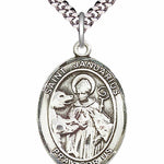 Men's Pewter Oval St. Januarius Medal - 24&quot; 2.4mm Rhodium Plate Chain + Clasp