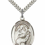 Men's Pewter Oval St. Jason Medal - 24&quot; 2.4mm Rhodium Plate Chain + Clasp