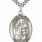 Men's Pewter Oval St. Joachim Medal - 24&quot; 2.4mm Rhodium Plate Chain + Clasp