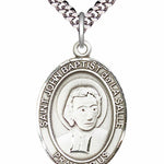 Men's Pewter Oval St. John Baptist De La Salle Medal - 24&quot; 2.4mm Rhodium Plate Chain + Clasp